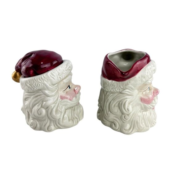 Vintage Santa Head Ceramic Christmas Creamer & Sugar Bowl Set With Lid - Picture 7 of 14
